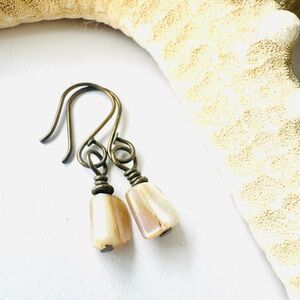 Handmade Cream Mother of Pearl Earrings with Antique Brass Hooks - New and OOAK